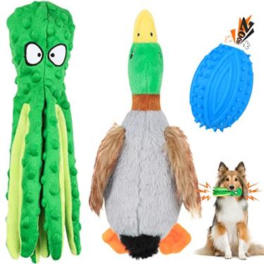 Imagem de Brinquedos barulhentos para cães polvo para mastigadores agressivos, brinquedo de cachorro de pato para dentição de filhotes, brinquedos interativos para mastigar para cães pequenos, médios e grandes,