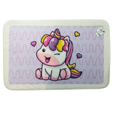 Imagem de Tapete Infantil Macio Pelinho Baixo Antiderrapante Quarto Portas Decoração 60x40Cm (Unicornio)