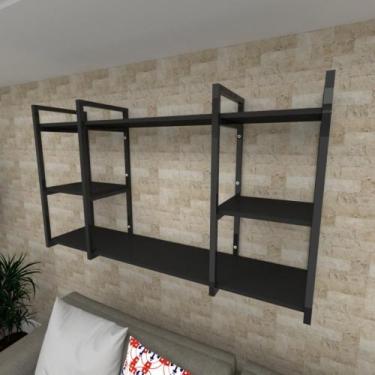 Imagem de Prateleira industrial para Sala aço cor preto prateleiras 30 cm cor pr