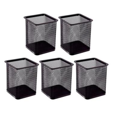 Imagem de Kit 5 Porta Canetas Organizador de Mesa Quadrado Telado Aramado Grampo