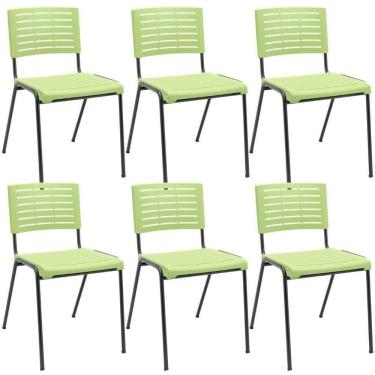 Imagem de Kit 06 Cadeiras Empilhável Fixa Escritório Multiuso Base Preta Kimi P03 Verde Claro - Lyam Decor