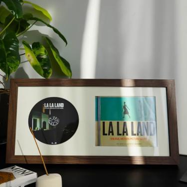 Imagem de Moldura para exibição de CD com vidro verdadeiro, caixa de madeira com disco de música assinada para mesa e parede, suporte de mesa de álbum de autógrafos, suporte de mesa e decoração de prateleira de