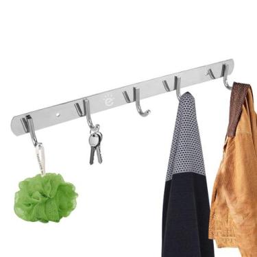 Imagem de Suporte Cabide 5 Ganchos Pendurar Multiuso Parede Aço Inox - Embralumi