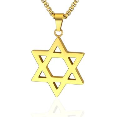 Imagem de Colar de estrela de Davi, aço inoxidável, banhado a ouro 18 K ou cor preta, pingente de estrela Megan Amuleto Israel, presente para mulheres e homens, pequeno ou grande, Aço inoxidável, Sem Pedra