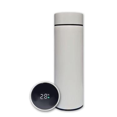 Imagem de Garrafa Térmica Aço Inox Com Termômetro Digital Led 500ml Branco