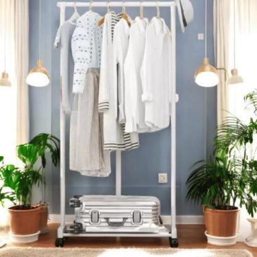 Imagem de Cabideiro De Chão Arara Organizador De Roupas Com Sapateira Rodinhas R