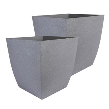 Imagem de The HC Companies Vaso quadrado autoirrigável Santa Fé de 30,5 cm - Vaso decorativo leve com orifício de drenagem para uso interno e externo, cinza seixo (pacote com 2)