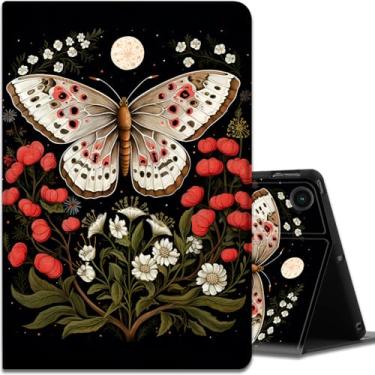Imagem de Capa para Samsung Galaxy Tab A9 Plus 27.9 cm 2023, ângulos de visualização múltipla, com função hibernar/despertar automática para tablet Samsung Galaxy A9 + (SM-X210/X216/X218), lua mariposa e flores