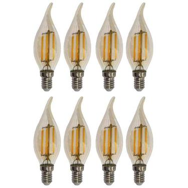 Imagem de Kit 8 Lâmpadas Filamento Led Vela Bico Torto Âmbar 4W E14 2700K - Esqu