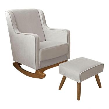 Imagem de Poltrona De Amamentação Aquila Balanço c- Pufe Bege Cor Veludo Off White Desenho Do Tecido Liso
