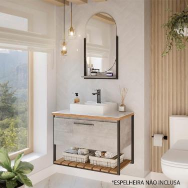 Imagem de Armário De Banheiro 100% Mdf 60Cm Metalon Com Cuba Caribe Mgm Móveis Cimento Cimento