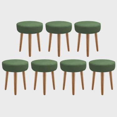 Imagem de Kit 07 Banqueta Alta Julia Industrial 55cm Pé Palito Carvalho Suede Verde - Ahz Móveis