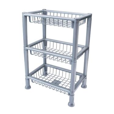 Imagem de Fruteira De Plástico 3 Andares Retangular Empilhável Cinza