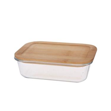 Imagem de Porta Mantimento Retangular Em Vidro Borossilicato Com Tampa Em Bambu 640ml 29103 - Dyn...