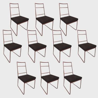 Imagem de Kit 10 Cadeiras Sala de Jantar Escritório Office Stark Industrial Ferro Bronze Sintético Marrom - Ahz Móveis