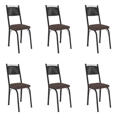 Imagem de Kit 6 Cadeiras De Cozinha Virginia Estampado Tecelão Cacau Pés De Ferro Preto - Pallazio