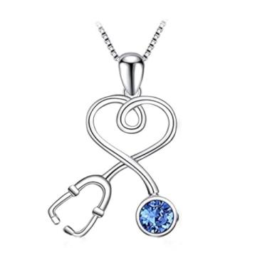 Imagem de AZFEIYA Colar de estetoscópio feminino para enfermeiras, presentes de enfermeira, colares de coração para mulheres, joias de batimento cardíaco para médicos, enfermeiras, estudantes de medicina