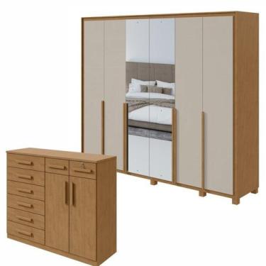 Imagem de Conjunto de Guarda-roupa com Espelho e Pés Imperatore com Cômoda Toron