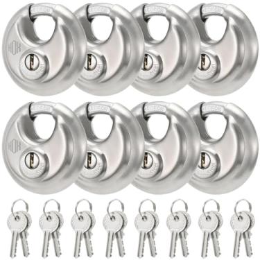 Imagem de Cadeado resistente com chave – Cadeado comercial de 70 mm de aço inoxidável com chave, alta segurança, pacote com 8