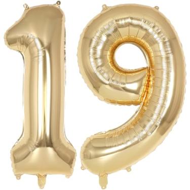Imagem de Champagne Gold Large Number 19 Balloon, 40 Inch Light Gold Foil Helium Number Balloons, Giant Mylar Number 19 Balloons for 19 Years Old Birthday Party Anniversary Decorations (Champagne Gold 19)