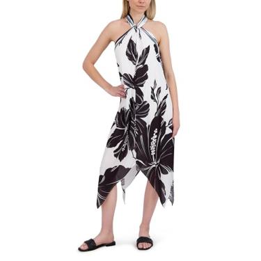 Imagem de Laundry by Shelli Segal Vestido midi elegante sem mangas com gola única, Branco e preto, 38