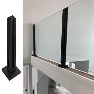 Imagem de Balaustradas postes de corrimão de vidro com ranhura para espiga, poste de corrimão de vidro de metal preto para piso, sistema de kit de corrimão de segurança para pátio e terraço de jardim (pos