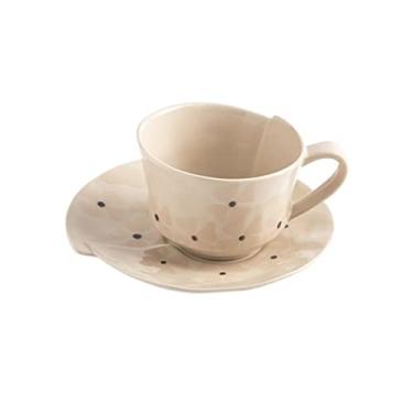 Imagem de Cuiynice caneca (empréstimo) Conjunto simples de xícara de café e pires de cerâmica criativa japonesa retrô caneca de leite canecas de chá da tarde