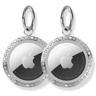 Imagem de SCALLOP Suporte para AirTag, porta-chaves de strass AirTag, chaveiro de metal de proteção resistente, chaveiro de AirTag Fashion Bling Air Tag para Apple Airtag (pacote com 2)