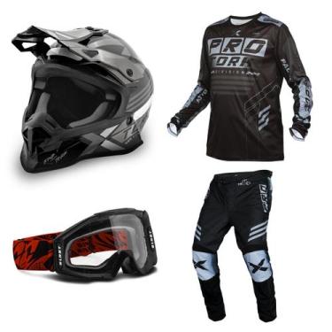 Imagem de Kit Motocross Fast Next Camisa Calça Óculos Capacete - PRO TORK, GRAFI