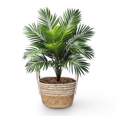 Imagem de Arranjo De Planta Artificial Palmeira Com Cesto Artesanal Enfeite Decoração Rústica Ideal Sala