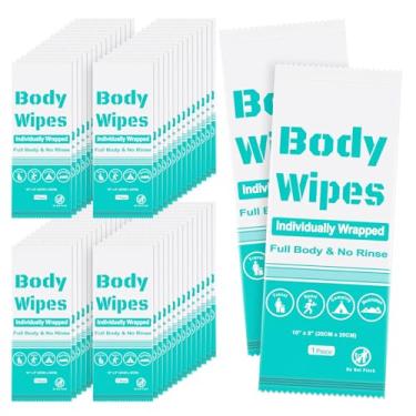 Imagem de Toalhetes corporais descartáveis, lenços de banho embalados individualmente a granel, sem enxágue, lenços de chuveiro grandes para viagens ao ar livre, acampamento após a academia (azul-claro- 19,8 x