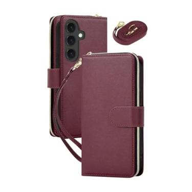 Imagem de HJZSZX Para Samsung A23 (4G 5G) Couro Zíper Carteira Cartão Telefone Capa Crossbody Cordão Flip Cover (Para Samsung A23 (4G 5G)/Vermelho)