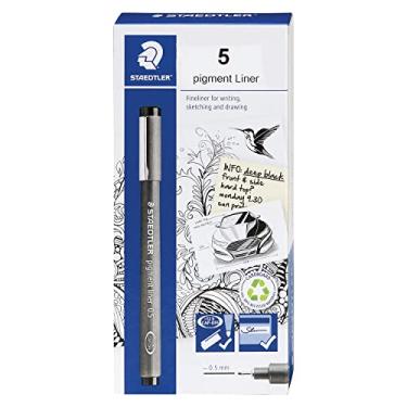 Imagem de STAEDTLER Forro de pigmento, caneta fina para desenhar, desenhar, diários, 0,5 mm, preta, caixa com 5 canetas, 308 05-9M