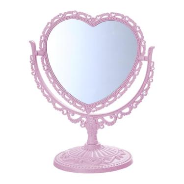 Imagem de ccHuDE Espelho de mesa em forma de coração espelho de maquiagem de mesa espelho giratório cosmético espelho vintage espelho retrovisor dupla face espelho de cômoda bonito para decoração de quarto