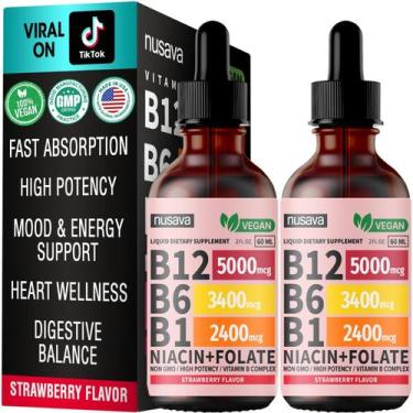 Imagem de (Pacote com 2) Gotas líquidas de vitamina B12 e B6 NUSAVA 5000mcg 80mL