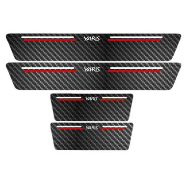 Imagem de Kit Soleira Protetora Porta Premium Red Fibra Carbono Yaris - Jhow Ade