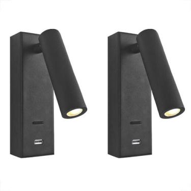 Imagem de Kit 2 Arandela Leitura Led Direcionável 3W Usb Interruptor - Acende A 