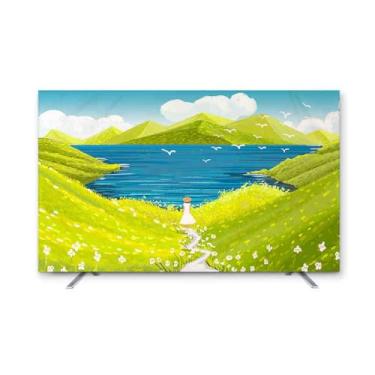 Imagem de HSTANGKY Capa de TV interna para LCD LED moderna decorativa TV capa de poeira decoração de casa pano de poliéster macio capas de tela de televisão capa de TV elástica montada na parede - floresta