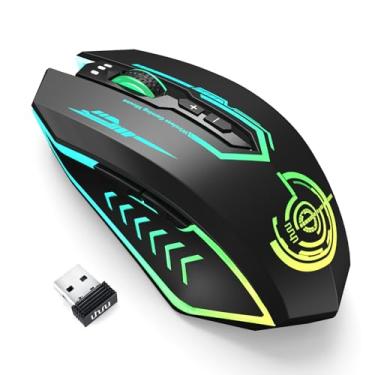 Imagem de Mouse para jogos sem fio até 10000 DPI, mouse USB recarregável UHURU com 6 botões 7 cores LED alternáveis ergonômica programável MMO RPG para PC Laptop Gaming Players