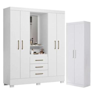 Imagem de Guarda Roupa Solteiro Paris 2045150 e Armário Multiuso 2000191 Branco 