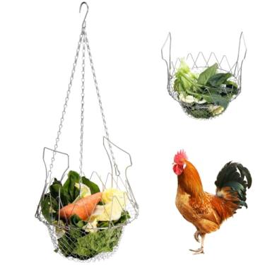 Imagem de La La Pet Alimentador de frango suspenso de aço inoxidável, legumes, frutas, comedouro dobrável grande para galinhas, patos e gansos