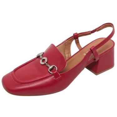 Imagem de Sapato Slingback Feminino Moderno Boneca Couro Lia Line, Vermelho, 34