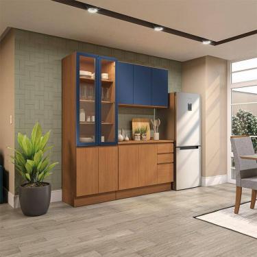 Imagem de Cozinha Compacta Valence 9 Portas 3 Gavetas Canela e Azul