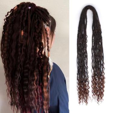 Imagem de lounoke Extensões De Dreadlocks Trançados Estilo Boho 24 Polegadas, 10 Fios, Dreads Sintéticos Cacheados Castanho-Avermelhados Ombré Com Trança Box, Hippie 100% Artesanais Para Mulheres