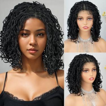 Imagem de MISS FANCY Peruca Frontal Trançada 4X4 Para Mulheres Negras E Meninas, Tranças Box Dreadlock Torcidas De 13" Com Cabelo Bebê, Mechas Sintéticas, Afro Onduladas Sem Cola, Usar (#Pretas)