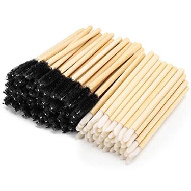 Imagem de Tecbeauty 100 Peças De Bastão Rímel Bambu Descartável E Pincel Para Lábios, Pincéis Cílios, Extensão Sobrancelhas, Aplicadores Batom, Kits Ferramentas Maquiagem (Preto)