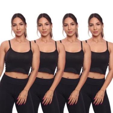 Imagem de Kit 4 Top Cropped Alcinha Canelado Feminino Lisa Básica - Brás e Cia, 