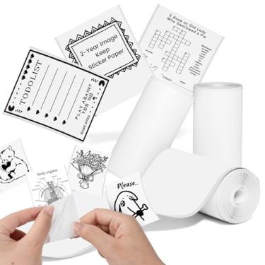 Imagem de Papel adesivo compatível com papel térmico adesivo T02 M02X M02L para notas de estudo, foto, rabiscos, adesivos faça você mesmo, listas de papel adesivo preto sobre branco por 10 anos, 50 mm x 3,5 m,