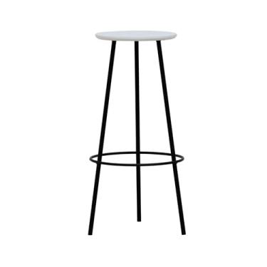 Imagem de Banco Alto Tripé Metal Assento Madeira Preto/Branco