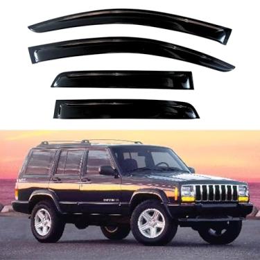 Imagem de KPY Viseira de janela compatível com Jeep Cherokee 4 portas 1984-2001, protetor de chuva lateral defletor de janela estilo fita adesiva (exclui modelo limitado)